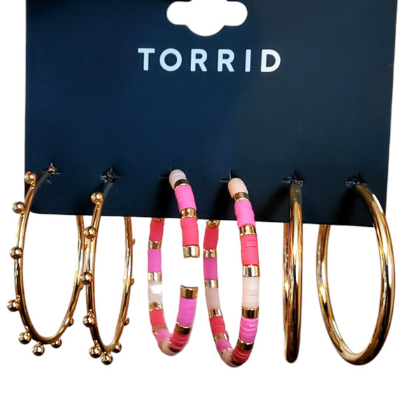 torrid Jewelry - TORRID BEADED HOOP SET OF 3 - GOLD & PINK